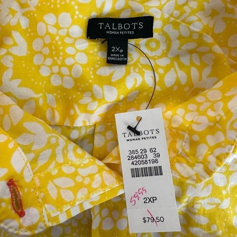 Talbots 2XP Collared Lightweight Button Front Blouse Yellow White - Picture 7 of 8